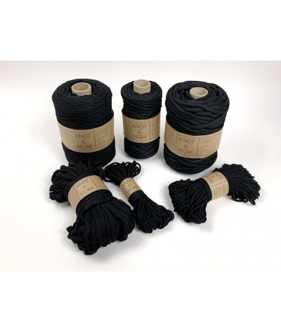 Cotton macrame string, 1 PLY, Black, 9mm