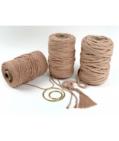 Premium turkish macrame cotton string, 1PLY, Vintage rose, 3mm